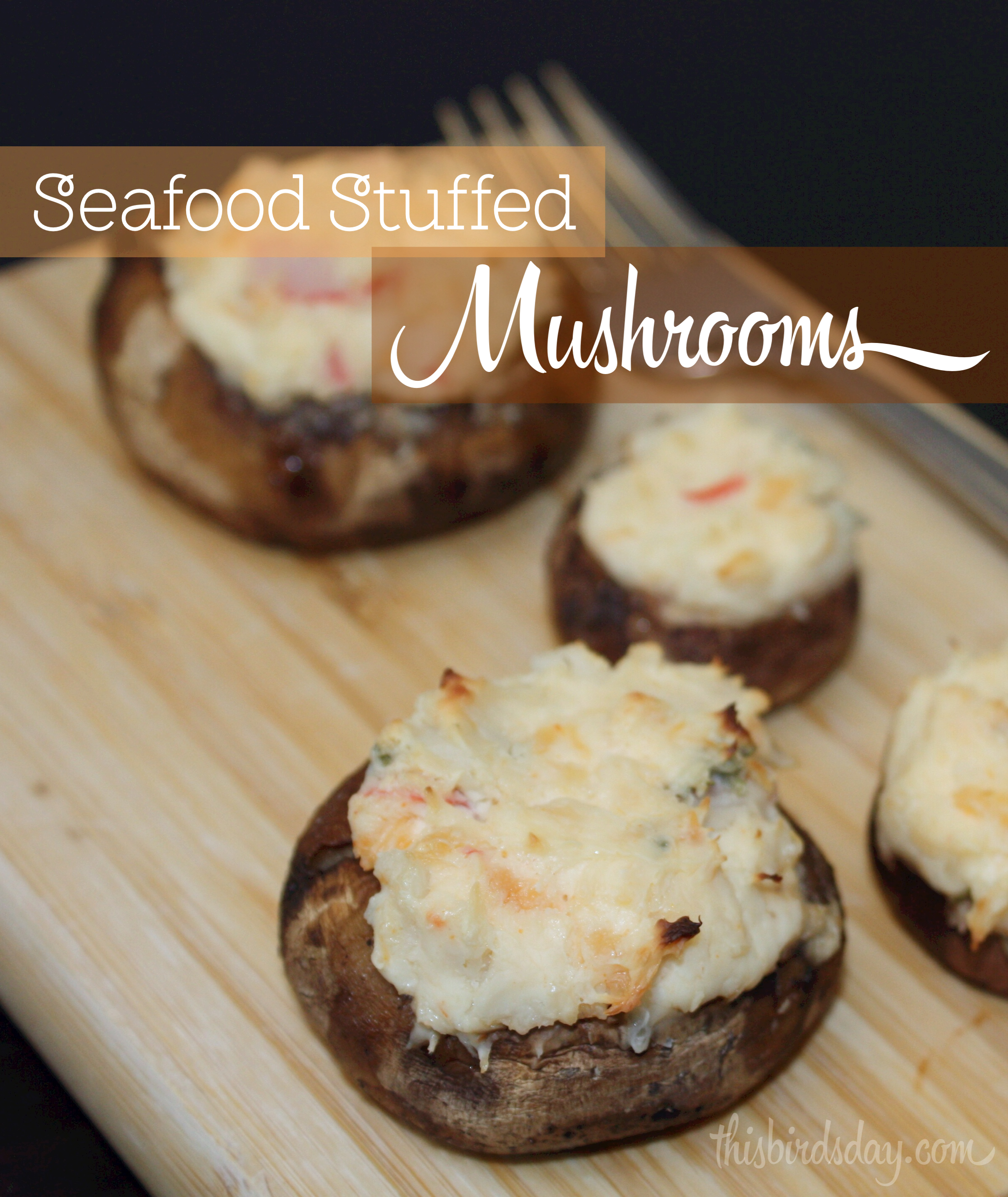 Seafood stuffed mushrooms with crab and shrimp.